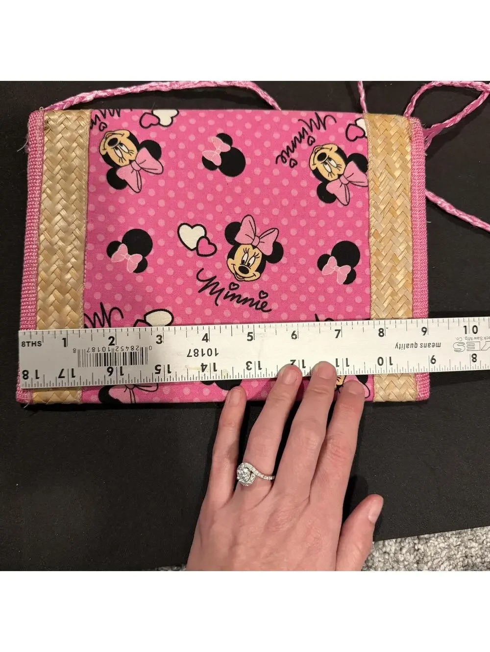 Pink Minnie Mouse Crossbody Bag with Woven Straw Accents